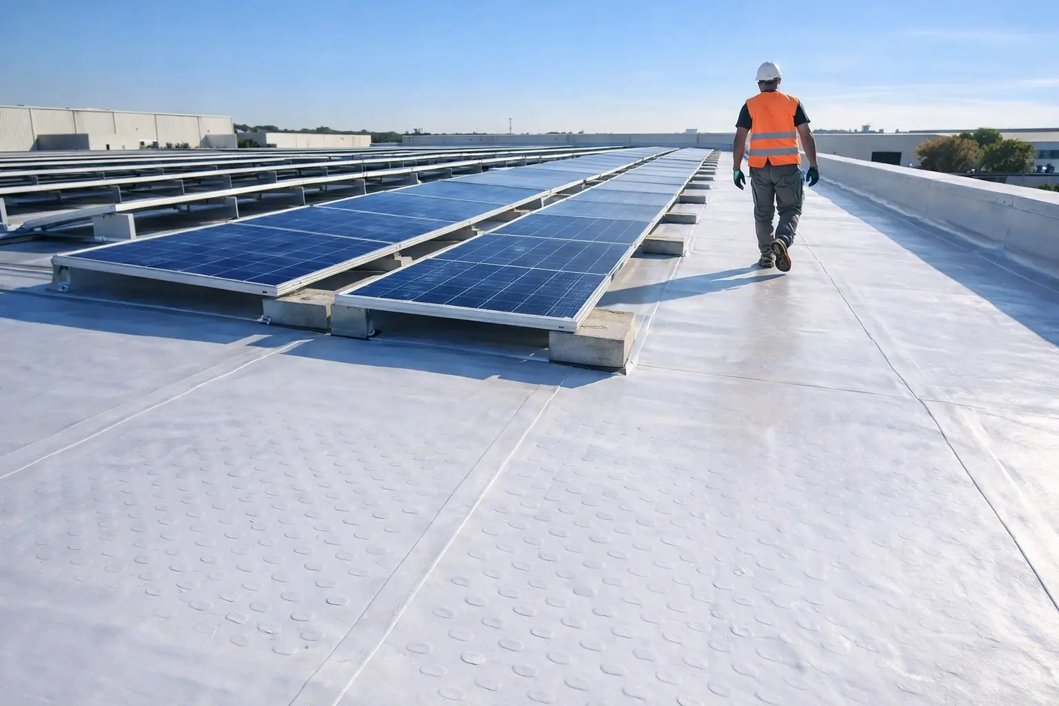 Coberta TPO preparada per a instal·lació fotovoltaica